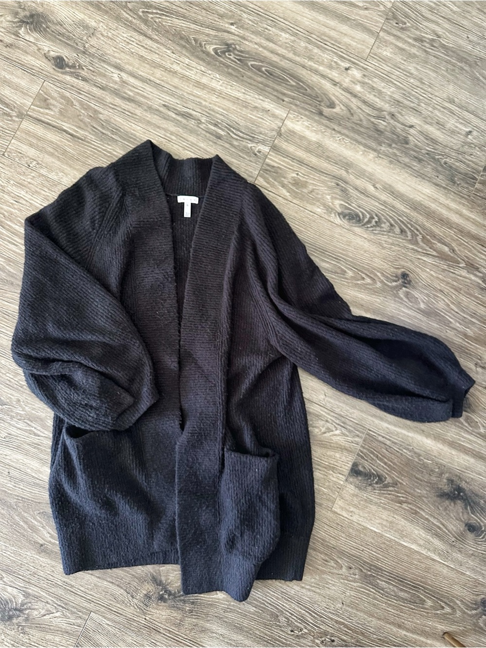 Leith Black Open-Front Knit Cardigan